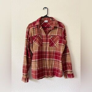 Columbia Red and Orange Button Up Flannel Shirt